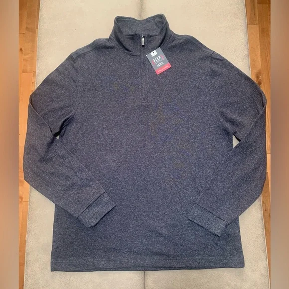 Van Heusen Mens Flex Heather Black Gray Jasper 1/4 Zip Pullover NEW Size Medium - Picture 1 of 7